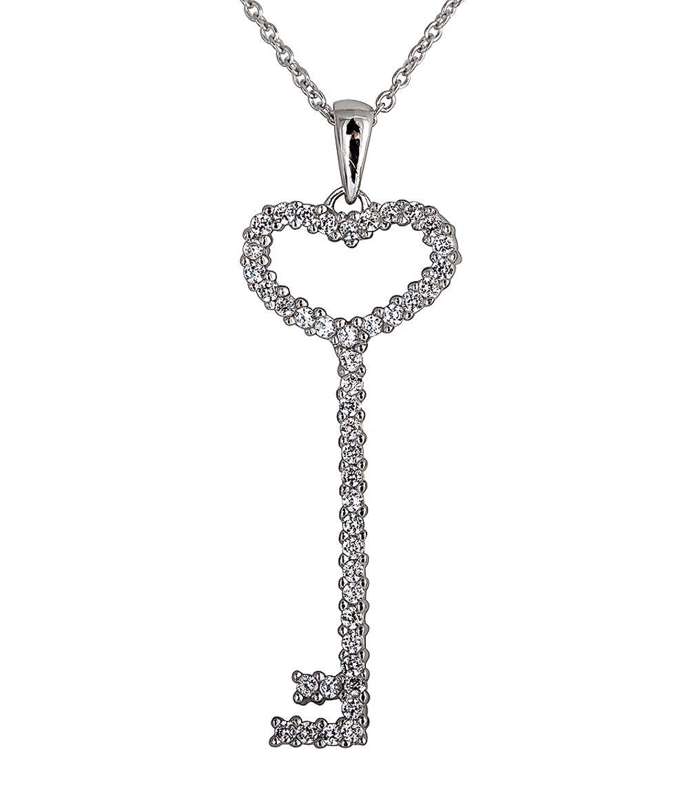 Sterling Silver Thin Pave? Heart Key Necklace | Bling By Wilkening | Jewelry-Exposures International Gallery of Fine Art - Sedona AZ