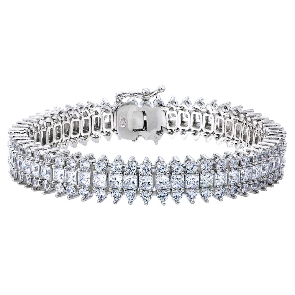 .01 cttw. with Secure Lobster Lock Clasp 7 Solid 925 Sterling Silver Simulated Emerald and Diamond Tennis Bracelet