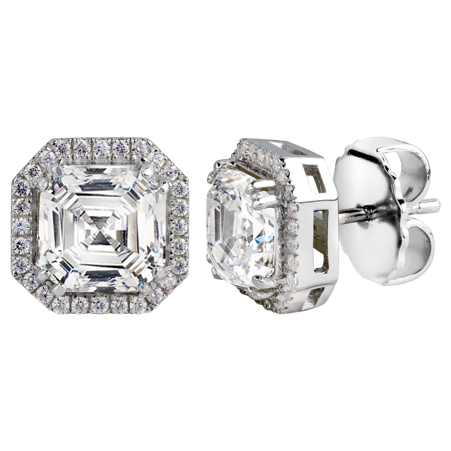 “Sterling Silver 3 Carat Clear Asscher Cut Studs with Halo” – Exposures ...