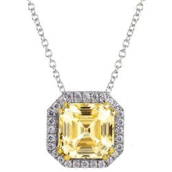 Sterling Silver Fancy Light Yellow 3 Carat Asscher Cut Necklace with Halo and 18 KGP Prongs | Bling By Wilkening | Jewelry-Exposures International Gallery of Fine Art - Sedona AZ