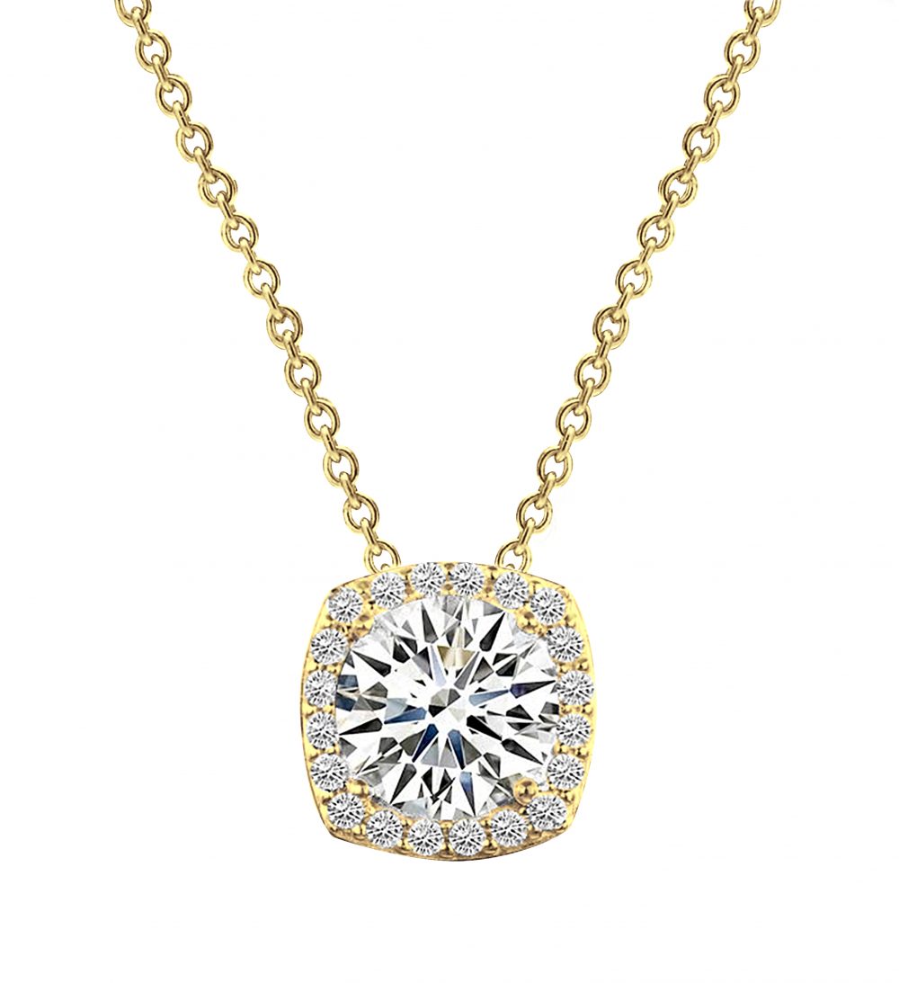 18 KGP 3 Carat Cushion Cut Floating Necklace with Halo | Bling By Wilkening | Jewelry-Exposures International Gallery of Fine Art - Sedona AZ
