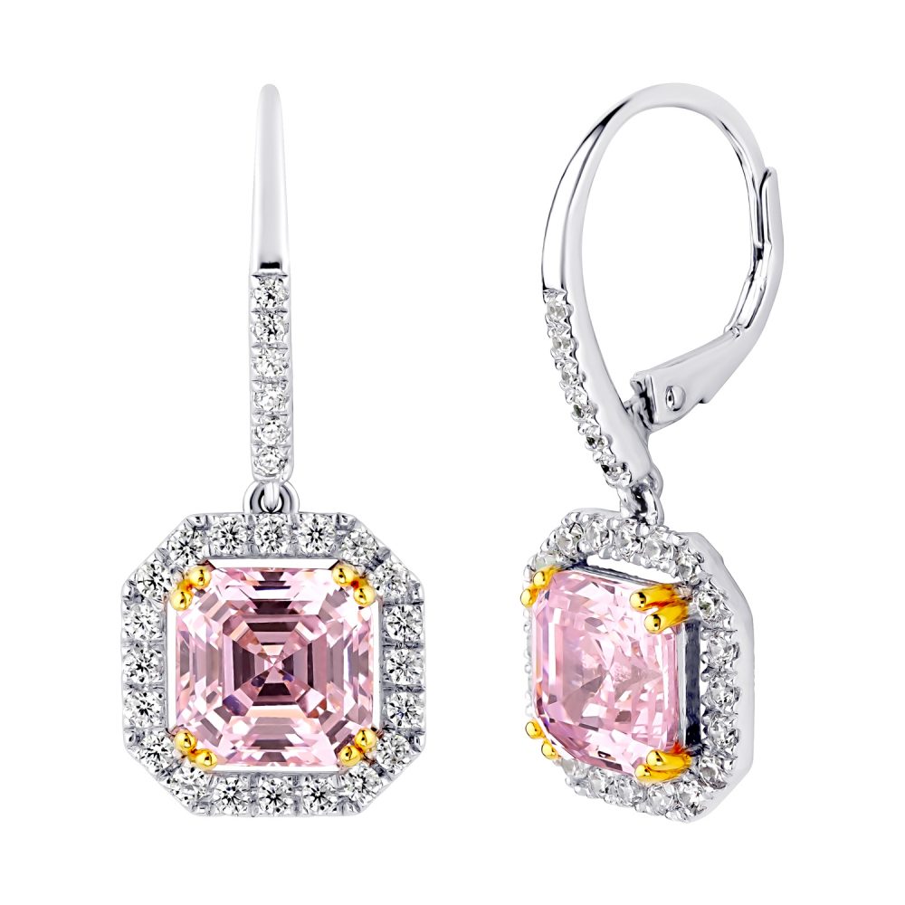 Sterling Silver Fancy Light Pink Asscher Cut Drops with 18 KGP Prongs & Stone Detailing on Back | Bling By Wilkening | Jewelry-Exposures International Gallery of Fine Art - Sedona AZ