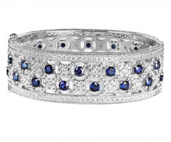 Silver Lab Created Sapphire Florentine Cuff with Perimeter Stones | Bling By Wilkening | Jewelry-Exposures International Gallery of Fine Art - Sedona AZ