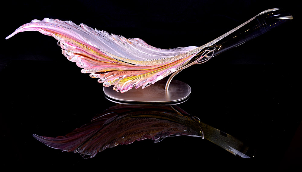 White & Ruby Latticino Floating Feather | Nic McGuire | Sculpture-Exposures International Gallery of Fine Art - Sedona AZ