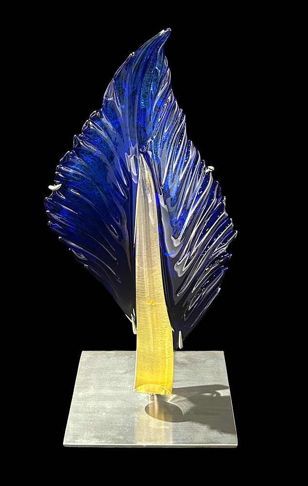 Small Cobalt Vertical Feather | Nic McGuire | Sculpture-Exposures International Gallery of Fine Art - Sedona AZ