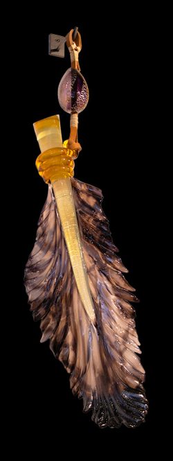 Purple Owl Hanging Feather | Nic McGuire | Sculpture-Exposures International Gallery of Fine Art - Sedona AZ