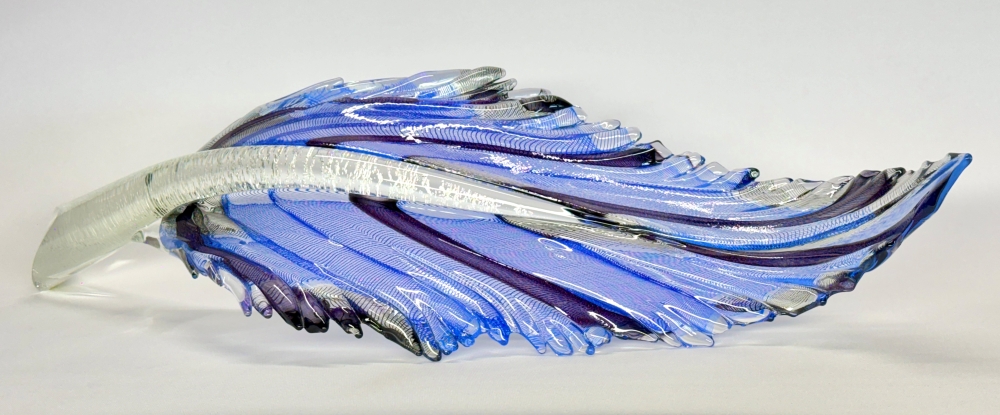 Blue & Black Latticino Resting Feather | Nic McGuire | Sculpture-Exposures International Gallery of Fine Art - Sedona AZ