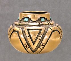 Turquoise Pot - 2012E92 | Fred Ortiz | Sculpture-Exposures International Gallery of Fine Art - Sedona AZ