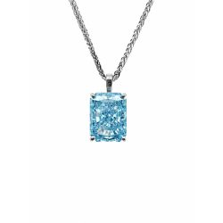 Haute Couture Composers Collection Radiant Crushed Ice Cut 24 Carat Fancy Light Blue Pendant on Sterling 1.5mm Adjustable Diamond Cut Wheat Chain