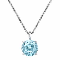 Haute Couture Composers Collection Round 11 Carat Centurion Cut Aquamarine-Hued Pendant on Sterling 1.1mm Round Wheat Chain | Bling By Wilkening | Jewelry-Exposures International Gallery of Fine Art - Sedona AZ