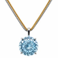 Haute Couture Composers Collection Round 17 Carat Centurion Cut Aquamarine-Hued Pendant on 2 Chains: Sterling and 18KGP 1.1mm Round Wheat