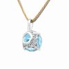 Haute Couture Composers Collection Round 17 Carat Centurion Cut Aquamarine-Hued Pendant on 2 Chains: Sterling and 18KGP 1.1mm Round Wheat