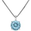 Haute Couture Composers Collection Round 17 Carat Centurion Cut Aquamarine-Hued Pendant on Sterling 1.5mm Adjustable Diamond Cut Wheat Chain