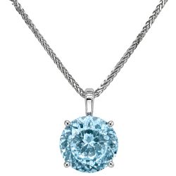 Haute Couture Composers Collection Round 17 Carat Centurion Cut Aquamarine-Hued Pendant on Sterling 1.5mm Adjustable Diamond Cut Wheat Chain
