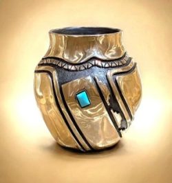 Turquoise Pot - EG104 | Fred Ortiz | Sculpture-Exposures International Gallery of Fine Art - Sedona AZ