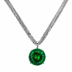 Haute Couture Composers Collection Round 17 Carat Centurion Cut Emerald-Hued Pendant on 2 Sterling 1.5mm Adjustable Diamond Cut Wheat Chains