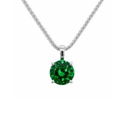 Haute Couture Composers Collection Round 2 Carat Centurion Cut Emerald-Hued Pendant on Sterling 1.2mm Diamond Cut Wheat Chain