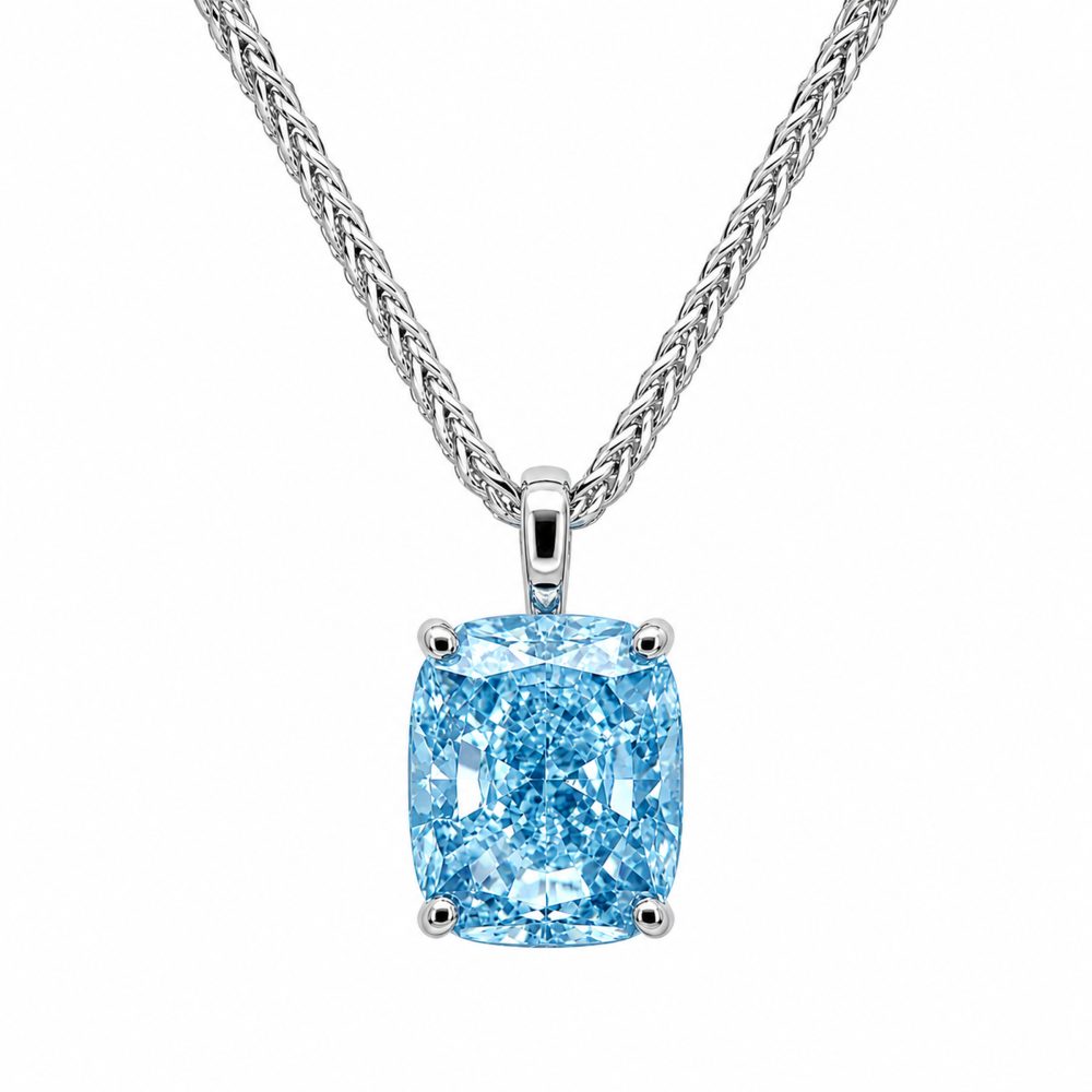 Haute Couture Composers Collection Elongated Crushed Ice Cut 11 Carat Fancy Light Blue Pendant on Sterling 1.1mm Round Wheat Chain | Bling By Wilkening | Jewelry-Exposures International Gallery of Fine Art - Sedona AZ