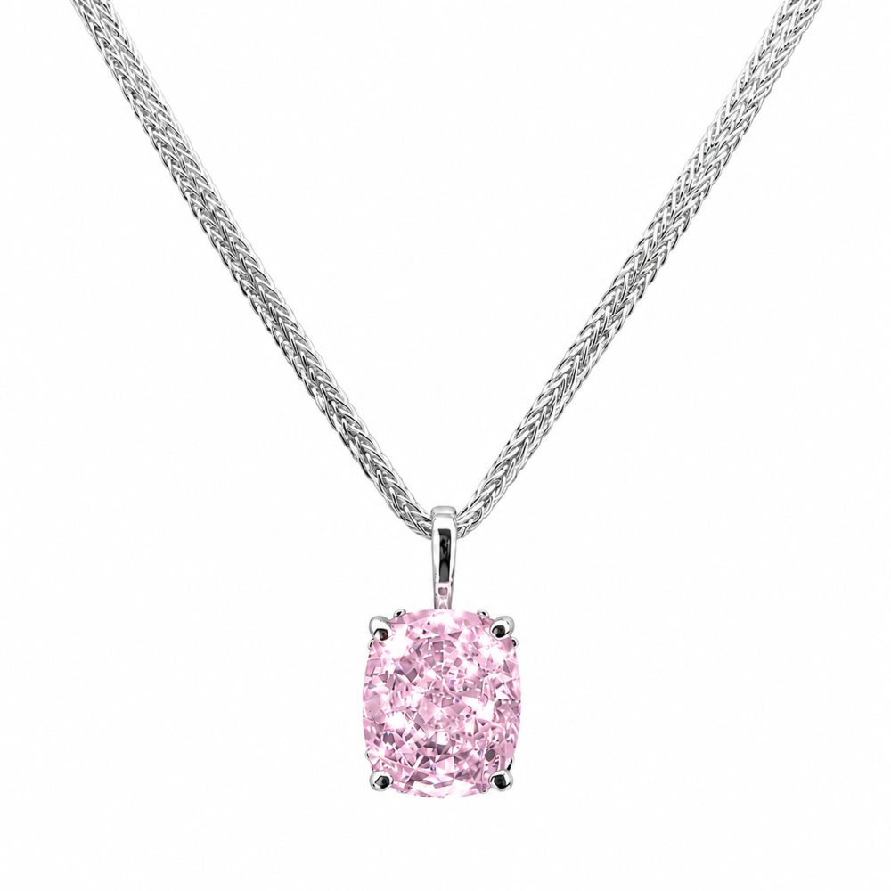 Haute Couture Composers Collection Elongated Crushed Ice Cushion Cut 12 Carat Fancy Light Pink Pendant on 2 Sterling 1.1mm Round Wheat Chains | Bling By Wilkening | Jewelry-Exposures International Gallery of Fine Art - Sedona AZ