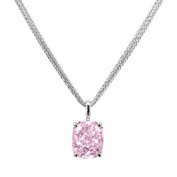 Haute Couture Composers Collection Elongated Crushed Ice Cushion Cut 12 Carat Fancy Light Pink Pendant on 2 Sterling 1.1mm Round Wheat Chains | Bling By Wilkening | Jewelry-Exposures International Gallery of Fine Art - Sedona AZ